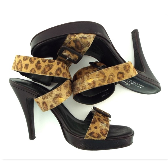 Donald J. Pliner Leopard Calf Hair Buckled Ankle Strap Platform Heel Sandals 7 - Picture 3 of 7